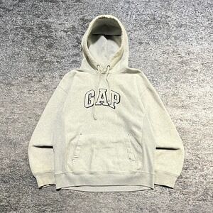 Gap Hoodie Mens Small Gray Spell Out Logo Vintage Y2K Grunge Skater Essential